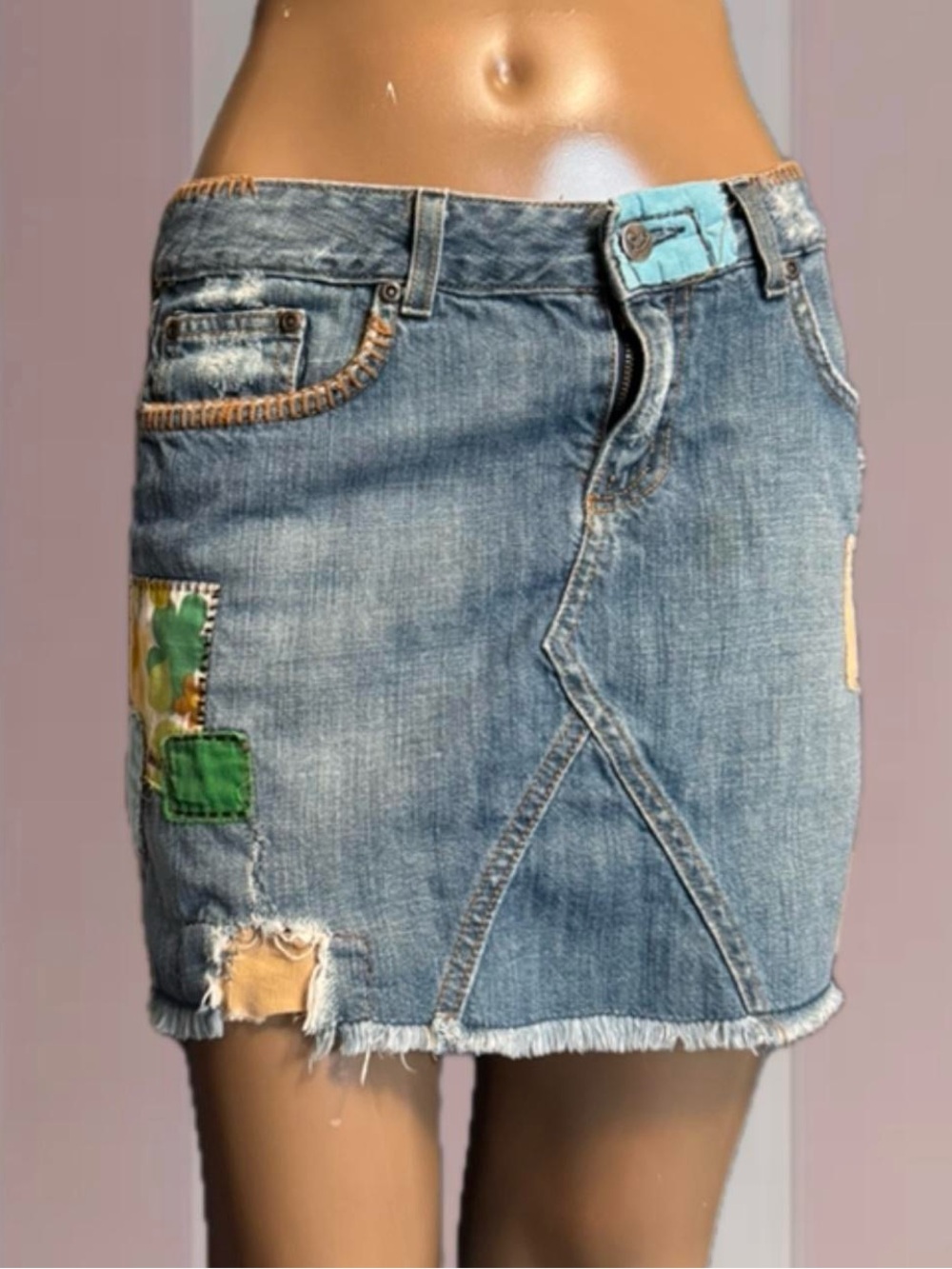 Y2K Denim Patchwork Skirt